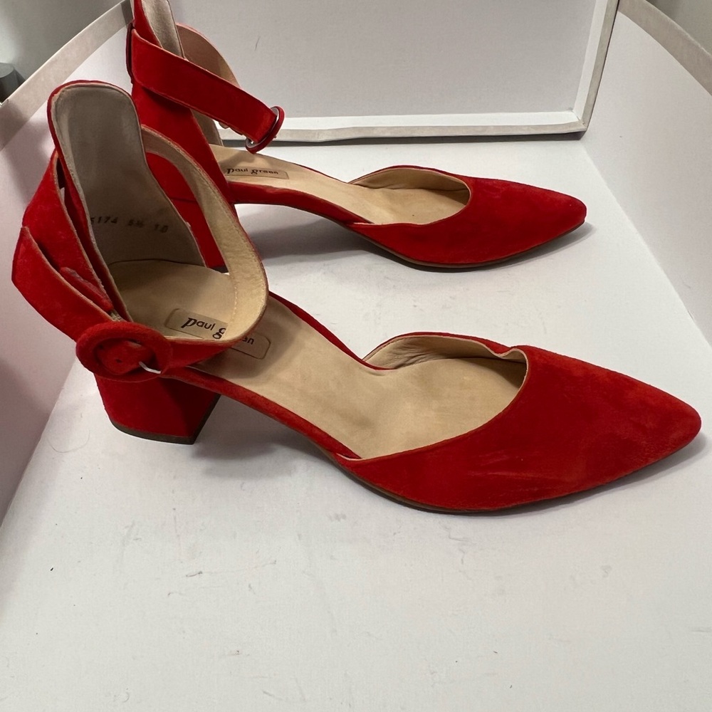 Paul Green Red Suede Block Heel Shoes